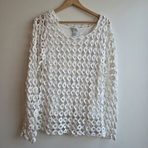 White Long Sleeve Shirt Large Coquette Whimsy Flirty Vacation Bride Petite VTG